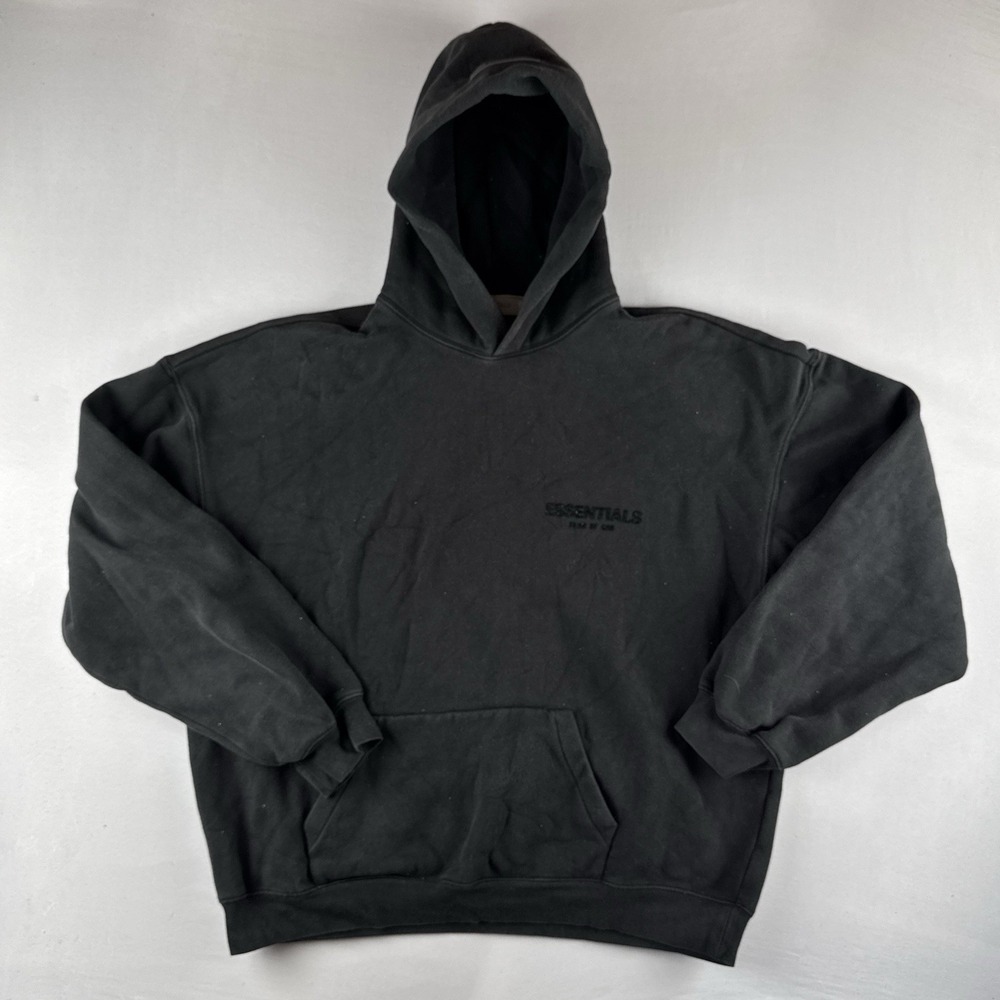 Fear Of God Essentials Hoodie Black Pullover FOG Logo Streetwear Large